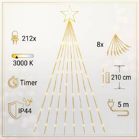 Vánoční osvětlení Solight řetěz s hvězdou na vánoční strom, 212 LED, IP44, (2,1m) průhledné

 obrázek produktu 7 z 7