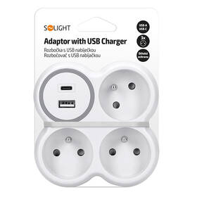 Rozbočovací zásuvka Solight 3x zásuvka, USB A+C, 20W PD, max. 3500W šedý/bílý

 obrázek produktu 4 z 4
