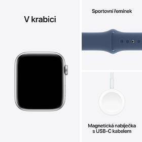 Chytré hodinky Apple GPS 44mm pouzdro ze stříbrného hliníku - denimový sportovní řemínek - M/L 
