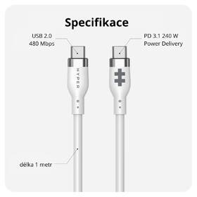 Kabel Hyper Silicone 240W, USB-C / USB-C, 1 m bílý

 obrázek produktu 1 z 5