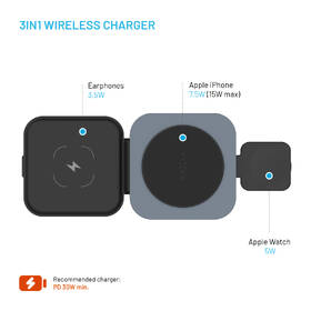 Bezdrátová nabíječka FIXED MagFlex Alu 3v1 černá barva
