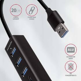 USB Hub Axagon USB 3.2 Gen 1 hub, 3x USB-A + čtečka karet SD/microSD, kabel USB-A 20cm černý

 obrázek produktu 4 z 5