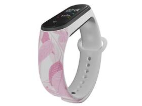 Řemínek Mi-Band na Xiaomi Mi Band 5/6 - motiv Růžové listí, bílý 

 obrázek produktu 2 z 3