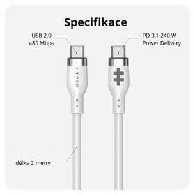 Kabel Hyper Silicone 240W, USB-C / USB-C, 2 m bílý

 obrázek produktu 1 z 5