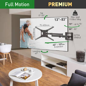 Držák TV Barkan BM464XL, polohovatelný, pro úhlopříčku 13" až 83", nosnost 50 kg černý

 obrázek produktu 1 z 4
