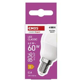 Žárovka LED EMOS Classic Mini Globe, 6,5 W, 806lm, E14, neutrální bílá 

 obrázek produktu 3 z 13