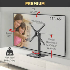 Stojan pro TV Barkan S320B, stolní, polohovatelný, pro úhlopříčku 13" až 65", nosnost 36 kg černý

 obrázek produktu 3 z 8