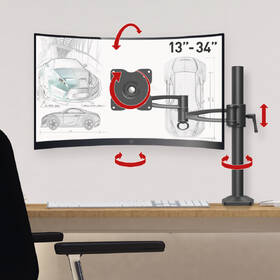 Držák Barkan E621, na monitor, stolní, polohovatelný, pro úhlopříčku 13" až 32", nosnost 8 kg černý

 obrázek produktu 1 z 4