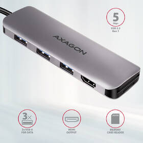 USB Hub Axagon USB 3.2 Gen 1 hub, 3x USB-A, HDMI 4k/30Hz, SD/microSD, kabel USB-C 20cm šedý

 obrázek produktu 1 z 8
