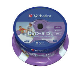 Disk Verbatim DVD+R DualLayer, 8,5GB, 8x, printable, 25cake 

 obrázek produktu 3 z 3