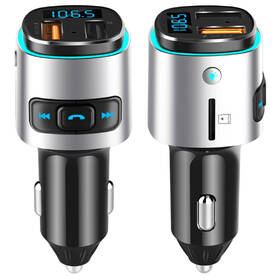 FM Transmitter WG QC 3.0, 1xUSB-A /1x USB-A QC 3.0 (18W stříbrná barva
