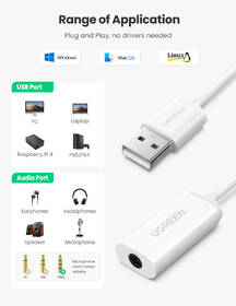 Redukce UGREEN USB/3,5mm Jack bílá barva
