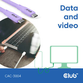 Kabel Club3D USB-C 4.0, 20Gbps, PD 240W, 2m fialová barva
