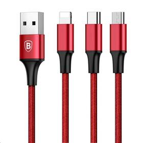 Kabel Baseus Rapid Series 3v1, USB/Micro USB, Lightning, USB-C, 1,2m červený

 obrázek produktu 1 z 4