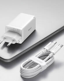 Nabíječka do sítě Baseus GaN5 Pro, 2x USB-C, USB-A, 65W + USB-C kabel 1m bílá

 obrázek produktu 8 z 10