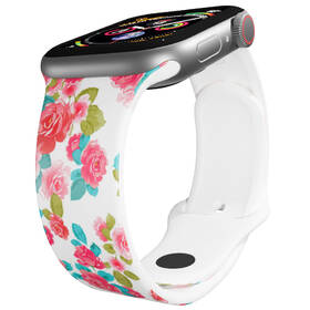 Řemínek Mi-Band na Apple Watch 38/40/41 mm - motiv Červené růžičky, bílý 

 obrázek produktu 2 z 3
