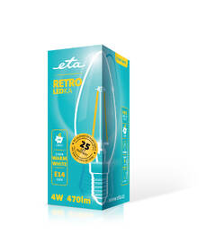 Žárovka LED ETA RETRO LEDka svíčka filiament 4W, E14, teplá bílá 

 obrázek produktu 3 z 3