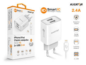Nabíječka do sítě Aligator 2,4A, 2xUSB, smart IC, USB kabel pro Apple bílá

 obrázek produktu 3 z 3