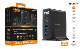 Nabíječka do sítě Aligator GaN Power Station 140W, 3× USB-C, 2× USB-A černá

 obrázek produktu 5 z 7