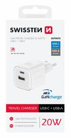 Nabíječka do sítě Swissten GAN 1x USB-C 20W PD + 1x USB-A 18W QC bílá

 obrázek produktu 1 z 1
