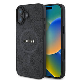 Kryt na mobil Guess PU Leather 4G Colored Ring MagSafe na Apple iPhone 16 černá barva
