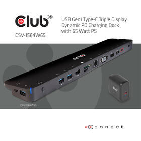 Dokovací stanice Club3D USB-C s napájecím adaptérem Triple Display Dynamic PD, 65 W černá

 obrázek produktu 3 z 5