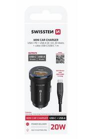 Adaptér do auta Swissten USB-C PD + USB-A, 20W + USB-C kabel 1m černý

 obrázek produktu 3 z 3