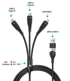 Kabel Connect IT Wirez 6in1 2x USB-C, 1x Lightning, 1,25 m černý

 obrázek produktu 2 z 4