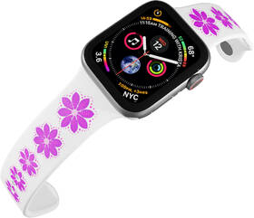 Řemínek Mi-Band na Apple Watch 42/44/45/49 mm - motiv Fialová květina, bílý 

 obrázek produktu 3 z 3