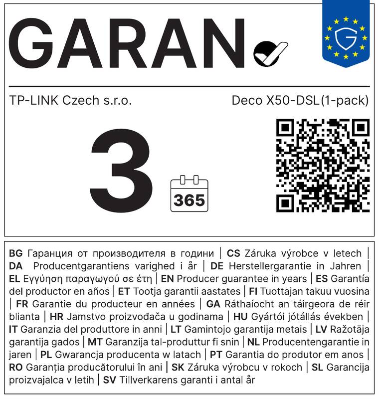 Harmonizovaný štítek pro obchodní záruku (GARANCE+) - HARMONISEDLABEL