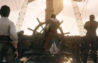 Tři postavy na lodi ozářené sluncem, screenshot z traileru na Assassin's Creed nBlack Flag Resynced