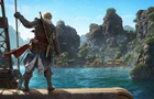 Assassin's Creed Black Flag: Resynced: Edward Kenway stojí na přídi plující lodi a dívá se na skaln